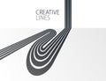 3D black and white lines in perspective abstract vector background, linear perspective illustration op art. Royalty Free Stock Photo