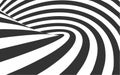 3D black white lines, perspective swirl, digital abstract twirl. Twist spiral vector background. Perspective lines loop