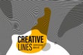 3D black and white lines in perspective with yellow fluid liquid paint splat abstract vector background, linear perspective Royalty Free Stock Photo