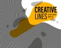 3D black and white lines in perspective with yellow fluid liquid paint splat abstract vector background, linear perspective Royalty Free Stock Photo