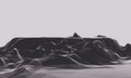 3D black and white low polygon mountain. Black terrain