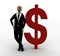 3d blad head man standing with red dollar symbol Royalty Free Stock Photo