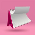 3d blank calendar template with open cover on pink background with soft shadows. vector illustration Royalty Free Stock Photo