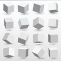 3D block cube with shadows. Object render in perspective for white logo. Abstract box angles. Square shapes set. Minimal