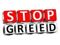 3D Block Red Text STOP GREED over white background. Royalty Free Stock Photo