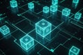 3D Blockchain Technology Concept, Digital Ledger.Cryptocurrency branding,fintech marketing,blockchain startup visuals,technology