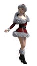 3D Blond girl in red Christmas dress