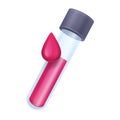 3D blood test tube icon, vector phial vessel, healthcare laboratory cartoon medical glass vial.