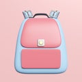 3d blue backpack, school bag floating icon isolated on pink background. back to school, education concept, 3d render illustration Royalty Free Stock Photo