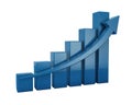 3 D blue bar graph with upward arrow on transparent background Royalty Free Stock Photo