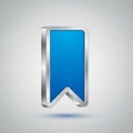 A 3D blue bookmark icon with a silver metallic border is centered on a light gradient background. Royalty Free Stock Photo
