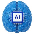 3D Blue Brain with AI Chip and Circuitry on White Background artificial intelligence technology Royalty Free Stock Photo