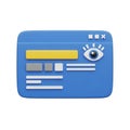 3D Blue Browser Window Icon with Eye and Text Fields on White Background interface Royalty Free Stock Photo