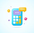 3d Blue Calculator Plasticine Cartoon Style. Vector