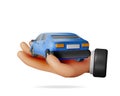 3D Blue Car Vintage Model in Hand Royalty Free Stock Photo