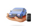 3D Blue Car Vintage Model in Hand Royalty Free Stock Photo
