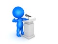 3D Blue Character speaking on lectern