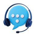 3d blue chat bubble with headphones and microphone customer support communication icon white background Royalty Free Stock Photo