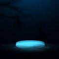 3d blue circle podium display in a spooky forest at night. Halloween Background. Vector Illustration Royalty Free Stock Photo