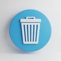 3D Blue Circle with White Trash Can Icon on White Background garbage delete Royalty Free Stock Photo