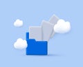 3d blue computer icon folder flying blank documents Royalty Free Stock Photo
