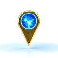 3D Blue Crystal Map Pin Pointer Isolated on White Background. AI Generated Image.