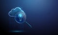 3d blue data cloud in flowing stream of dots under magnifying glass with light bulb. Idea discovery from data, insight Royalty Free Stock Photo