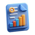 3 D blue document icon with orange and blue bar graph and white lines image Royalty Free Stock Photo