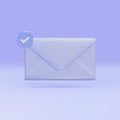 3D blue email icon with check mark button, unread mail logo. Vector illustration Royalty Free Stock Photo