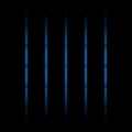 3d blue fading neon light elements, vertical lines and dots on black background. Futuristic abstract pattern. Royalty Free Stock Photo