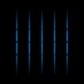 3d blue fading neon light elements, vertical lines and dots on black background. Futuristic abstract pattern Royalty Free Stock Photo