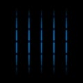 3d blue fading neon light elements, vertical lines and dots on black background. Futuristic abstract pattern Royalty Free Stock Photo