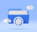 3D Blue Folder in Clouds with File Sync Icon Royalty Free Stock Photo