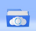 3D Blue Folder in Clouds with File Sync Icon Royalty Free Stock Photo