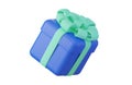 3D blue gift with big green bow. 3D rendering Royalty Free Stock Photo