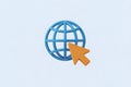 3D Blue Globe with Orange Cursor Icon on Light Blue Background Royalty Free Stock Photo