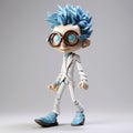 3d Blue Haired Character With Glasses - Comic Book Style
