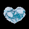 3d blue ice heart shape with ice crystals black background. frozen heart symbol cracked. concept is cold-hearted, heartbroken. Royalty Free Stock Photo