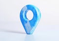3D blue location pin icon on a white background, symbolizing navigation, direction, and technology in a minimalist style