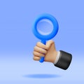 3D Blue Magnifying Glass in Hand Isolated