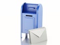 3d Blue mail box with heap of letters.