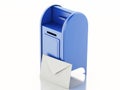 3d Blue mail box with heap of letters.