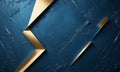 3D blue marble wall features gold zigzag pattern, with small white triangle on the right side. Royalty Free Stock Photo