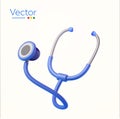 3d blue Medical Stethoscope, minimal style, isolated on white background. Doctor equipment icon. Wellness and online