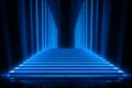 3D Blue Neon Podium with Glowing Stairs