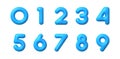 3d blue numbers. Realistic light blue plastic digits render, inflated bubble business symbols 10 number from 0 to 9 for