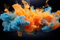 3d blue orange paint volumetric explosion in air or liquid water isolated cutout object Royalty Free Stock Photo