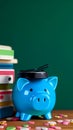 3D blue piggy bank illustration ai generated