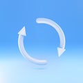 3d Blue Refresh icon isolated on blue background. Reload symbol. Rotation arrows in a circle sign. Vector illustration