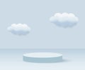 3d blue rendering with podium and minimal cloud scene, minimal product display background 3d rendered geometric shape sky cloud